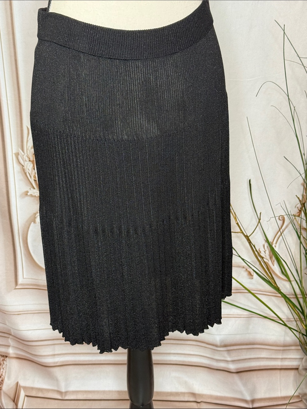 Missoni Black Ribbed Pleated Midi Skirt
